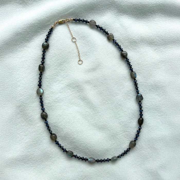 Dark Labradorite & Kyanite Beaded Necklace