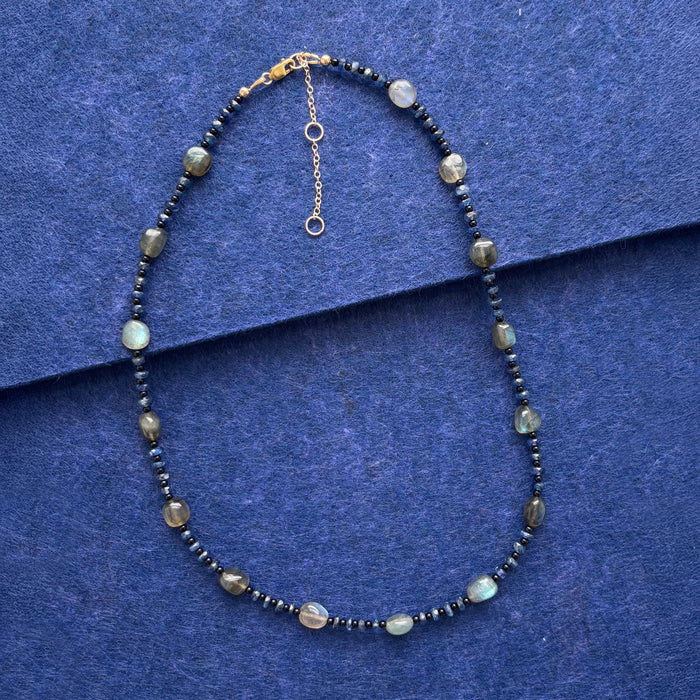 Dark Labradorite & Kyanite Beaded Necklace