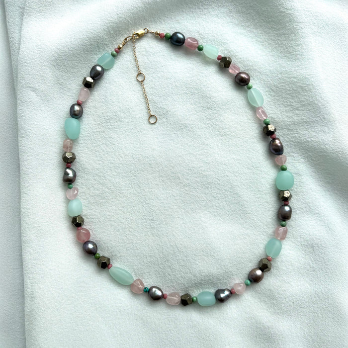 Dark Pastel & Pearl Beaded Necklace