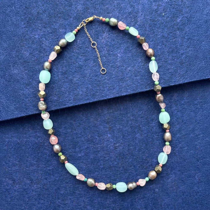 Dark Pastel & Pearl Beaded Necklace