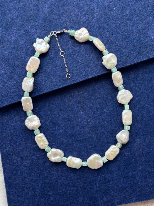 Chunky Pearl and Amazonite Necklace