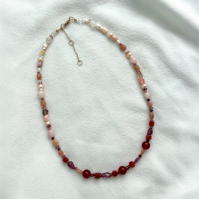 White to Red Ombre Gemstone Necklace