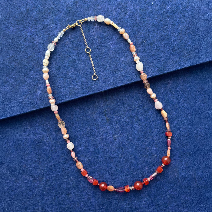 White to Red Ombre Gemstone Necklace