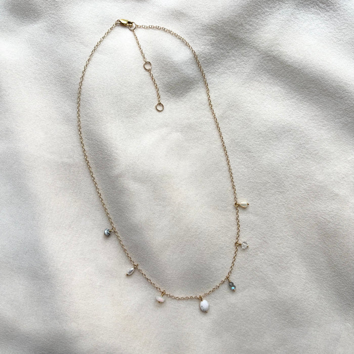 Neutral Gemstone Fringe Necklace - 14k Gold Fill