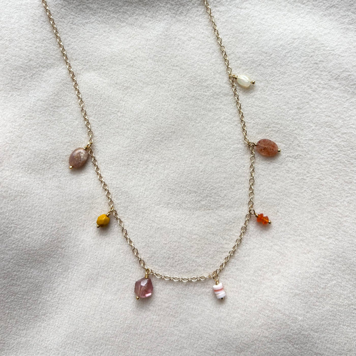 Warm-Toned Gemstone Fringe Necklace - 14k Gold Fill