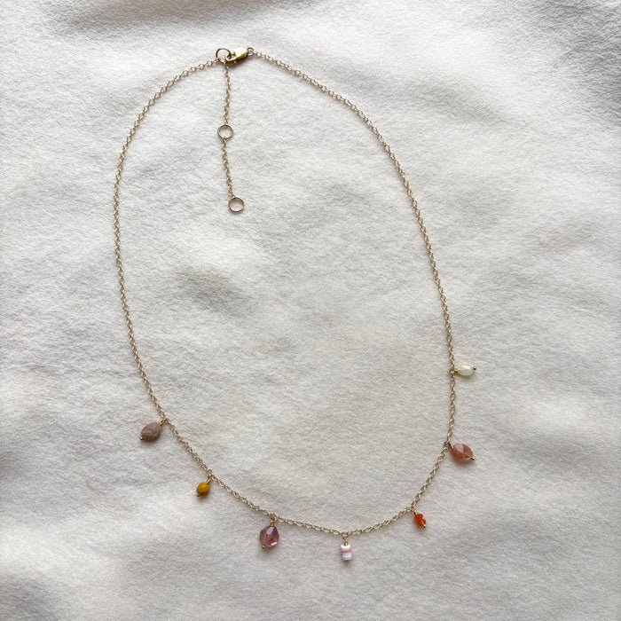Warm-Toned Gemstone Fringe Necklace - 14k Gold Fill