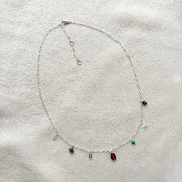 Multicolored Gemstone Fringe Necklace - Sterling Silver