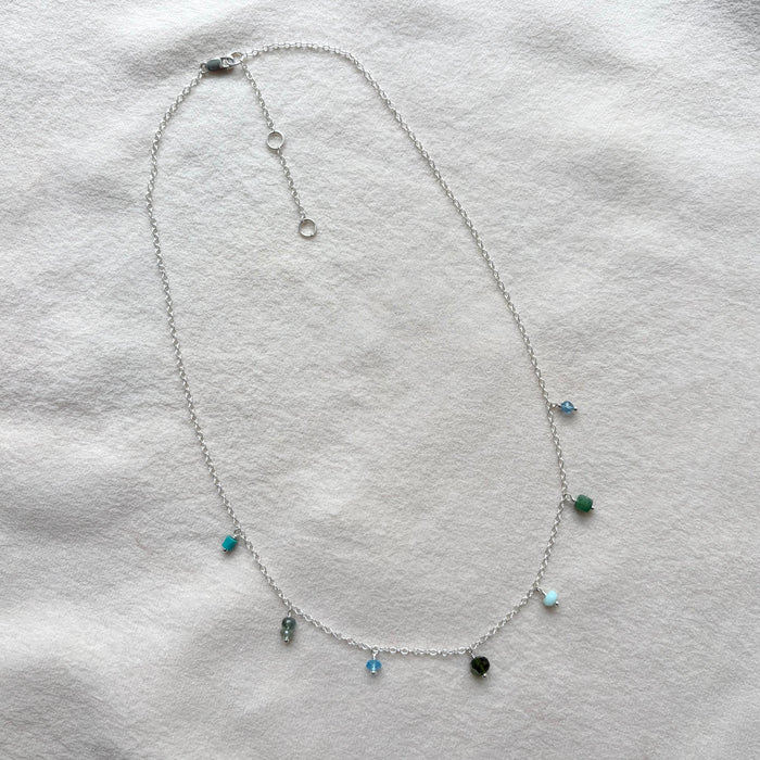 Blue-Green Gemstone Fringe Necklace - Sterling Silver
