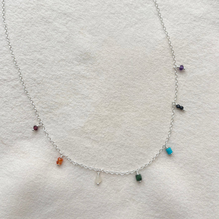 Rainbow Gemstone Fringe Necklace