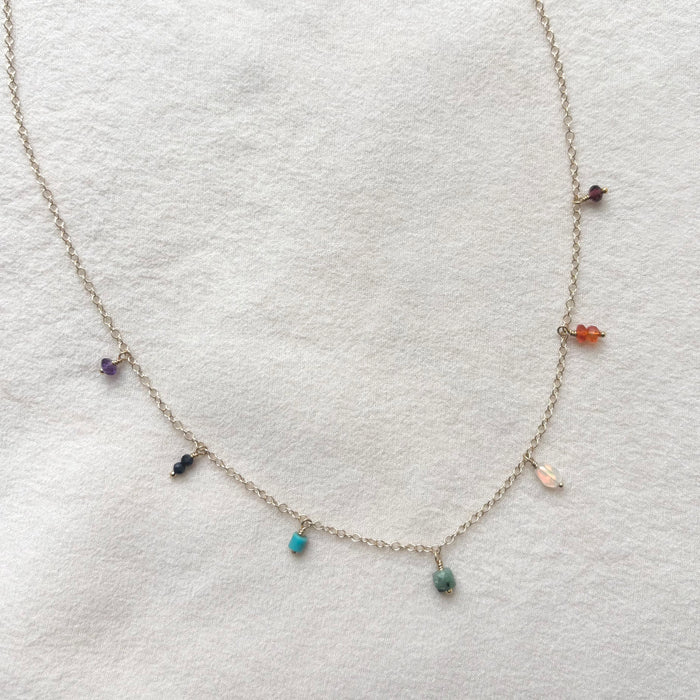 Rainbow Gemstone Fringe Necklace