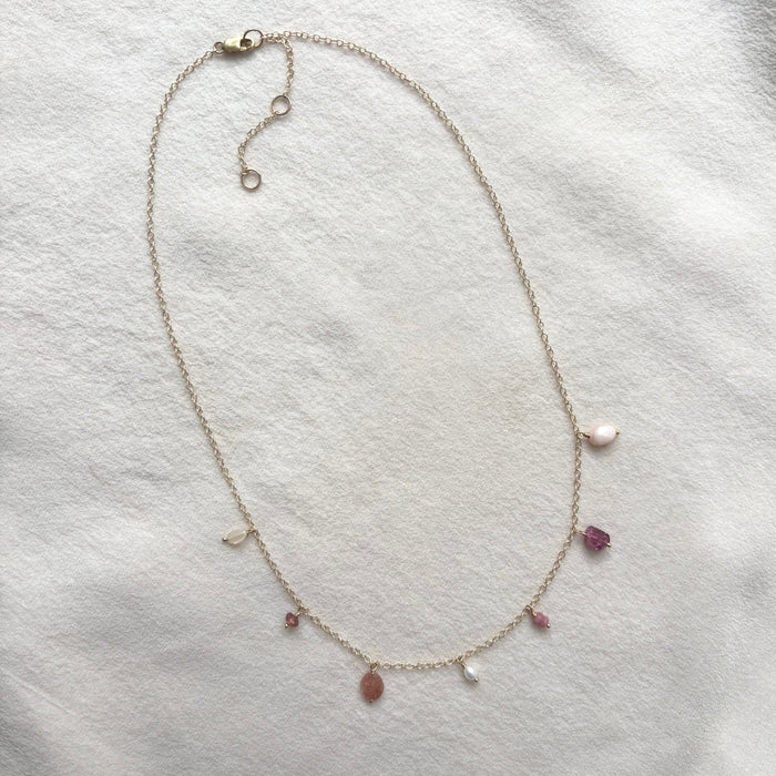 Pink Gemstone Fringe Necklace - 14k Gold Fill