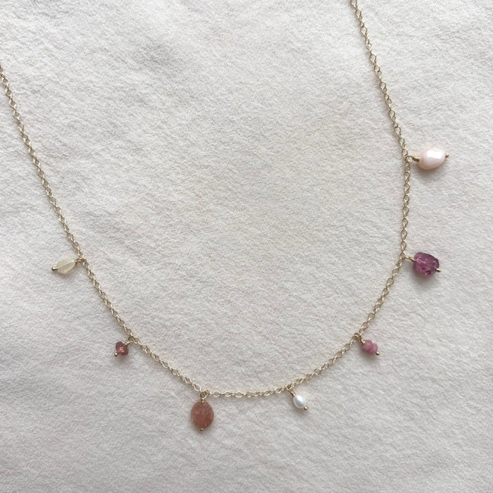 Pink Gemstone Fringe Necklace - 14k Gold Fill
