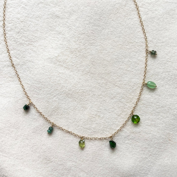 Green Gemstone Fringe Necklace - 14k Gold Fill