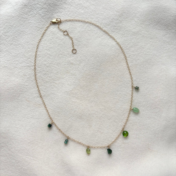 Green Gemstone Fringe Necklace - 14k Gold Fill