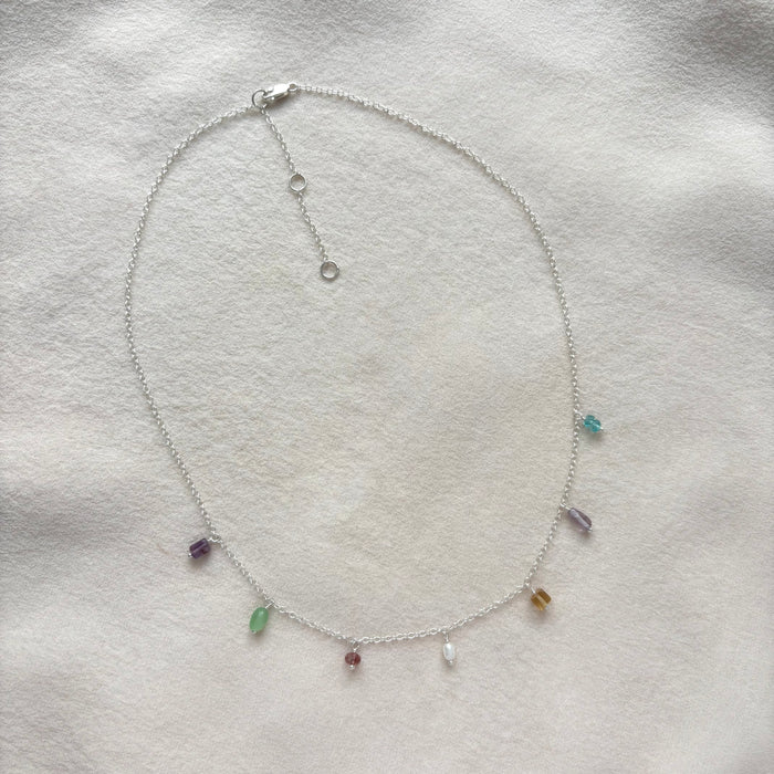 Pastel Gemstone Fringe Necklace - Sterling Silver