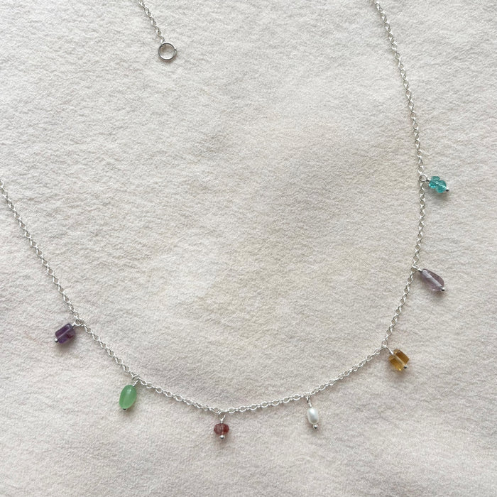 Pastel Gemstone Fringe Necklace - Sterling Silver
