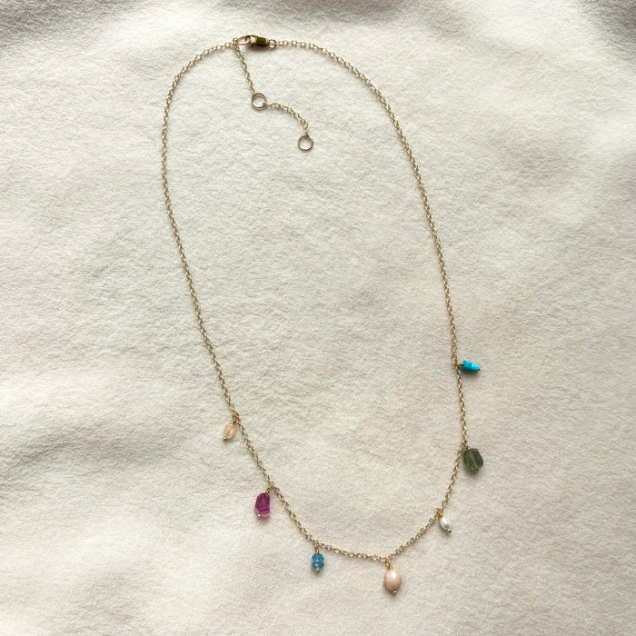 Pastel Gemstone Fringe Necklace - 14k Gold Fill