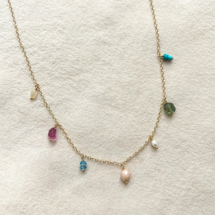 Pastel Gemstone Fringe Necklace - 14k Gold Fill