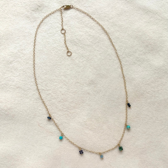 Blue-Green Gemstone Fringe Necklace - 14k Gold Fill