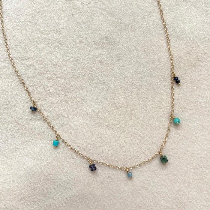 Blue-Green Gemstone Fringe Necklace - 14k Gold Fill