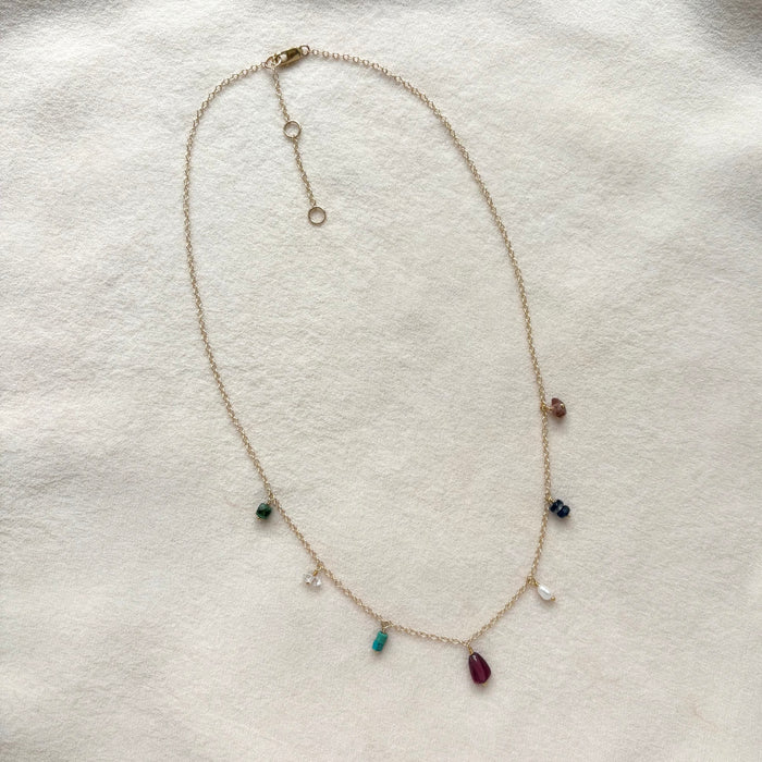 Multicolored Gemstone Fringe Necklace - 14k Gold Fill
