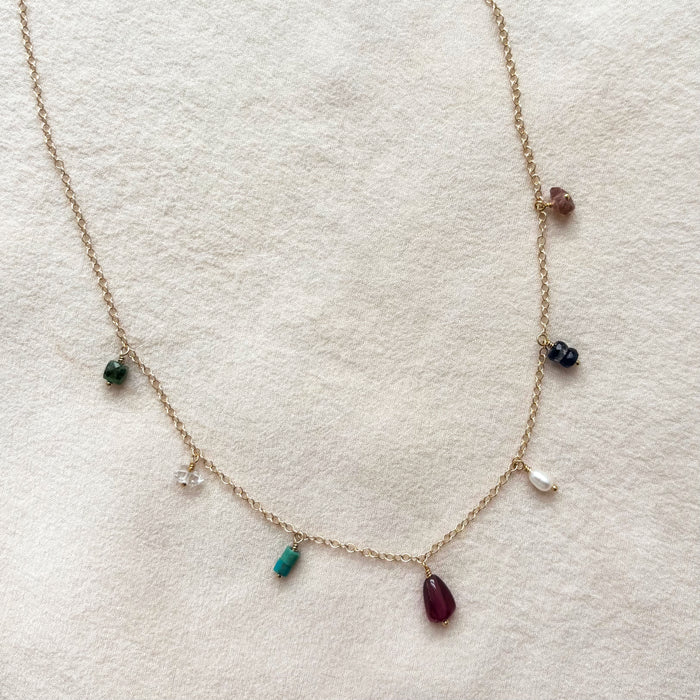 Multicolored Gemstone Fringe Necklace - 14k Gold Fill