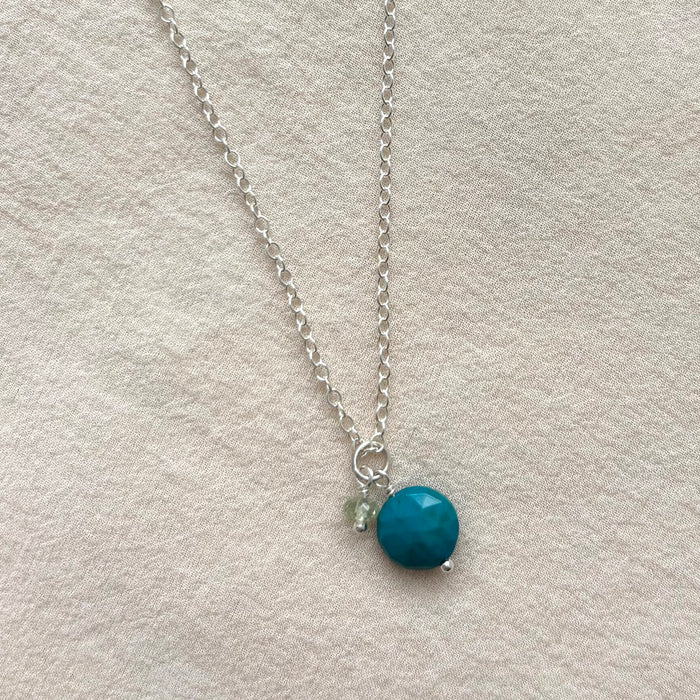 Chrysocolla & Green Amethyst Gemstone Duo Necklace -  Sterling Silver