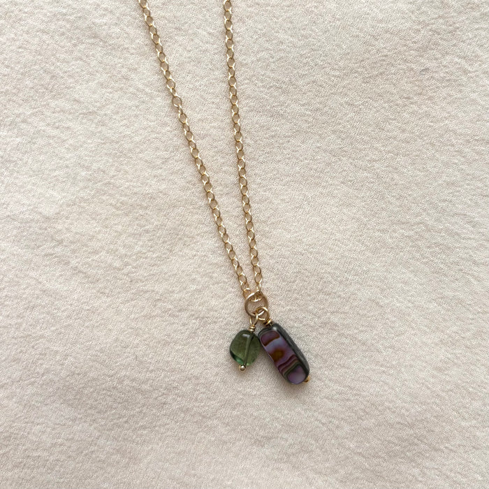 Abalone & Apatite Gemstone Duo Necklace -  14k Gold Filled