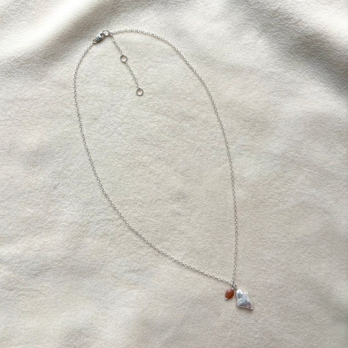 Baroque Pearl & Sunstone Gemstone Duo Necklace -  Sterling Silver
