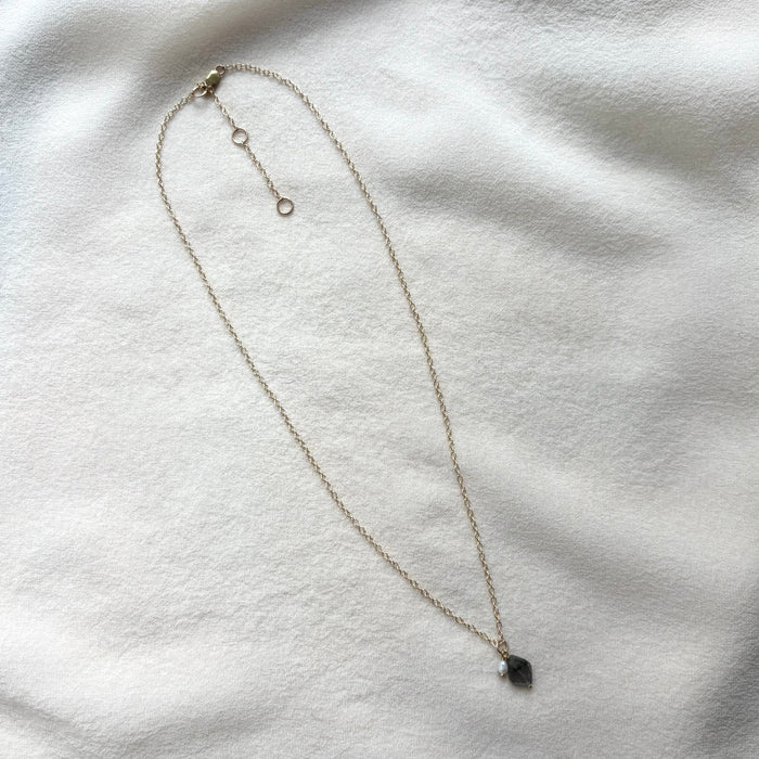 Faceted Labradorite & Pearl Gemstone Duo Necklace -  14k Gold Filled