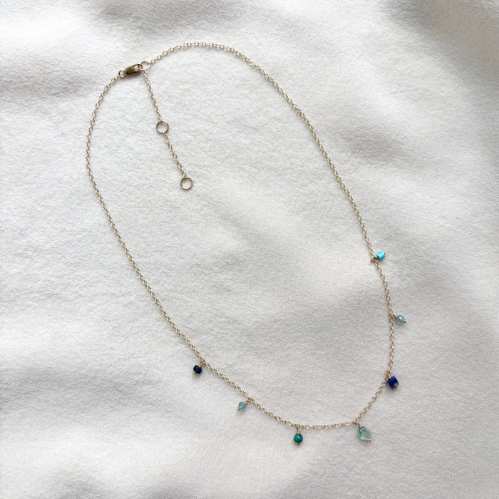 Blue Gemstone Fringe Necklace - 14k Gold Fill