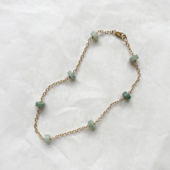 Moonbeam Anklet with Green Jade