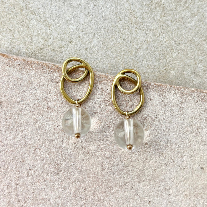Halo Earrings with Crystal Quartz Drop