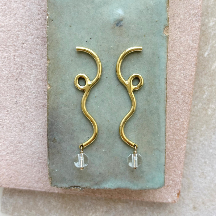 Selene Earrings with Clear Quartz Drop