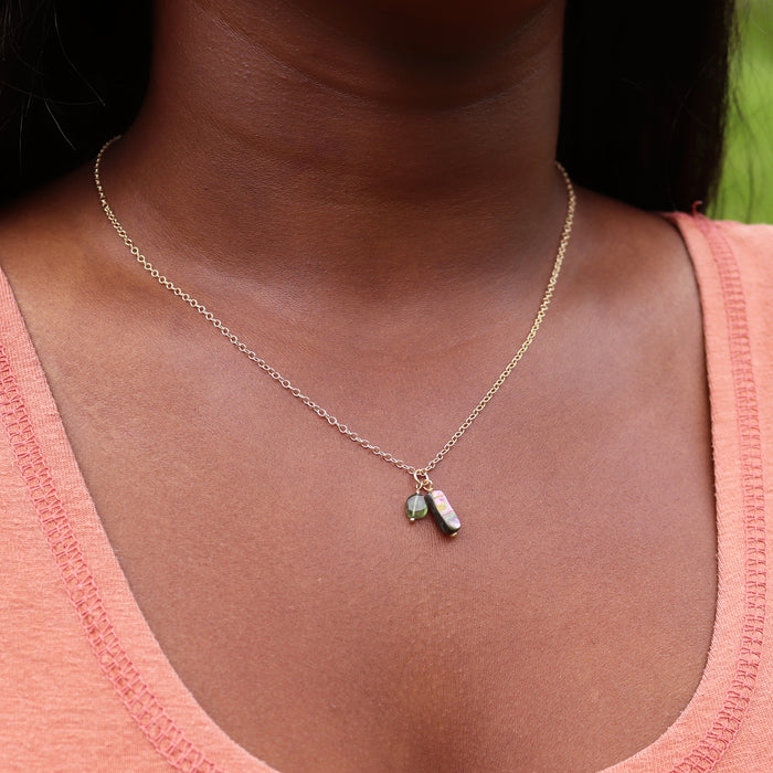 Abalone & Apatite Gemstone Duo Necklace -  14k Gold Filled