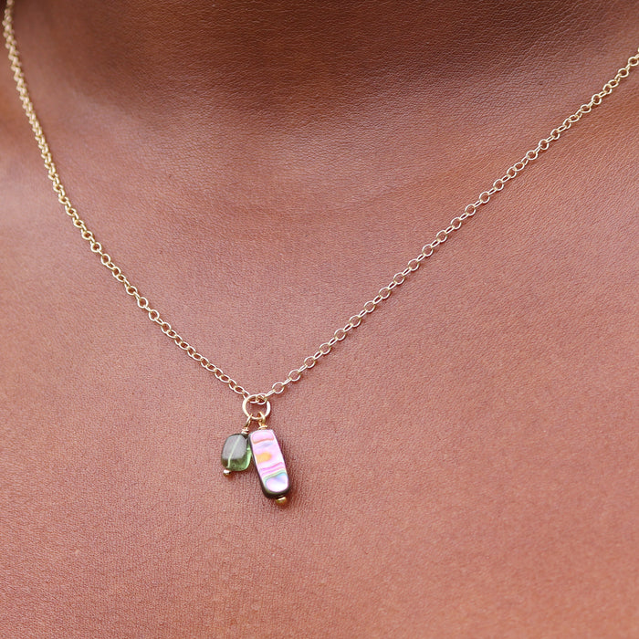Abalone & Apatite Gemstone Duo Necklace -  14k Gold Filled