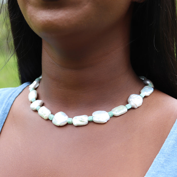 Chunky Pearl and Amazonite Necklace