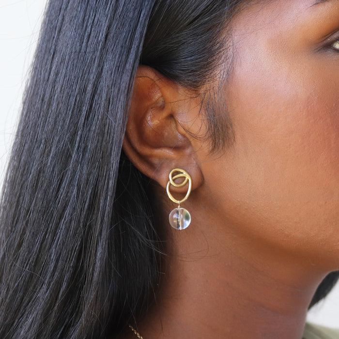 Halo Earrings with Crystal Quartz Drop