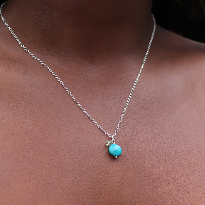 Chrysocolla & Green Amethyst Gemstone Duo Necklace -  Sterling Silver
