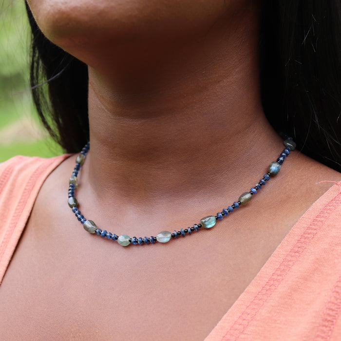 Dark Labradorite & Kyanite Beaded Necklace