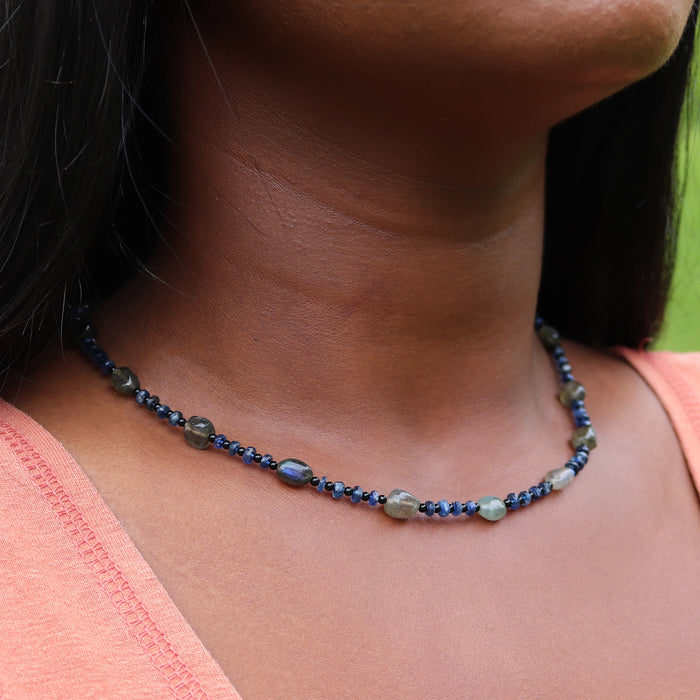 Dark Labradorite & Kyanite Beaded Necklace