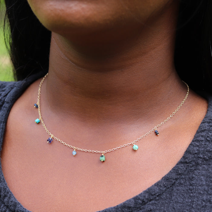 Blue-Green Gemstone Fringe Necklace - 14k Gold Fill