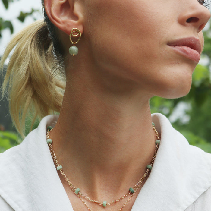 Halo Earrings with Jade Drop