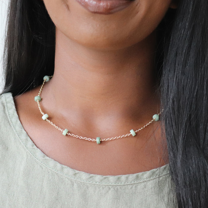 Moonbeam Necklace with Green Jade