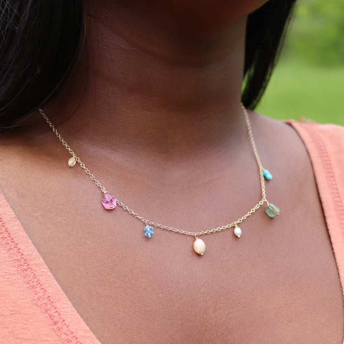 Pastel Gemstone Fringe Necklace - 14k Gold Fill