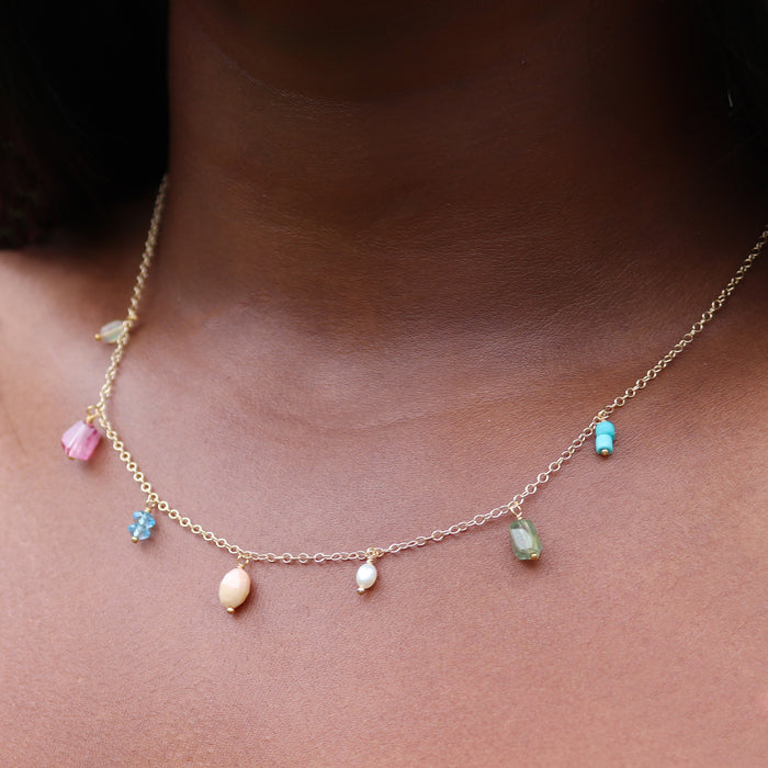 Pastel Gemstone Fringe Necklace - 14k Gold Fill