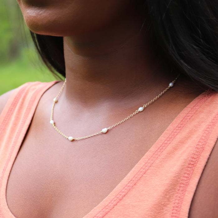 Baroque Pearl Station Necklace