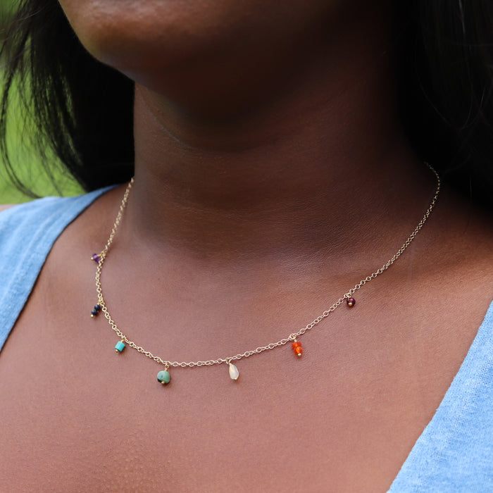 Rainbow Gemstone Fringe Necklace