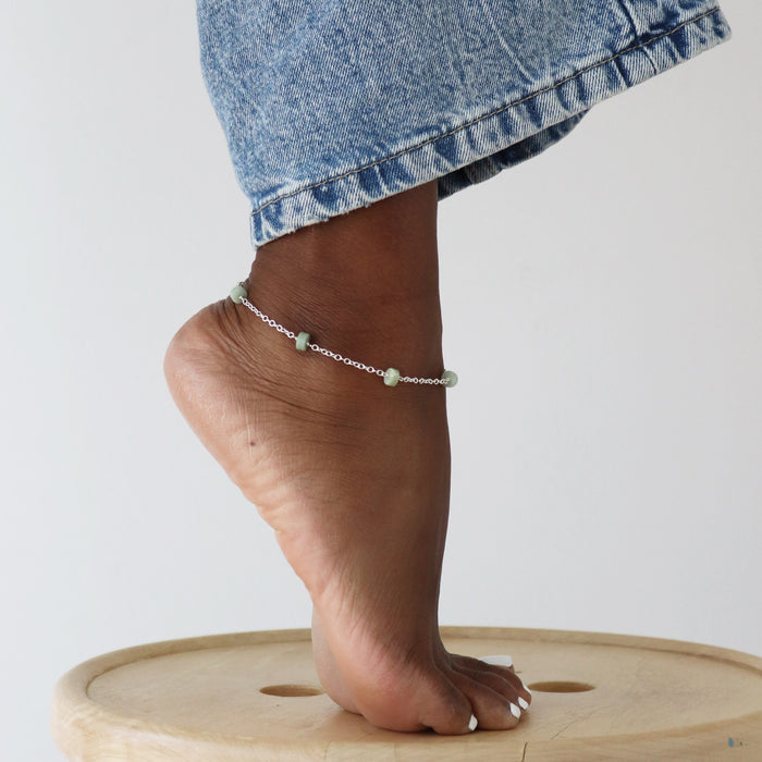 Moonbeam Anklet with Green Jade