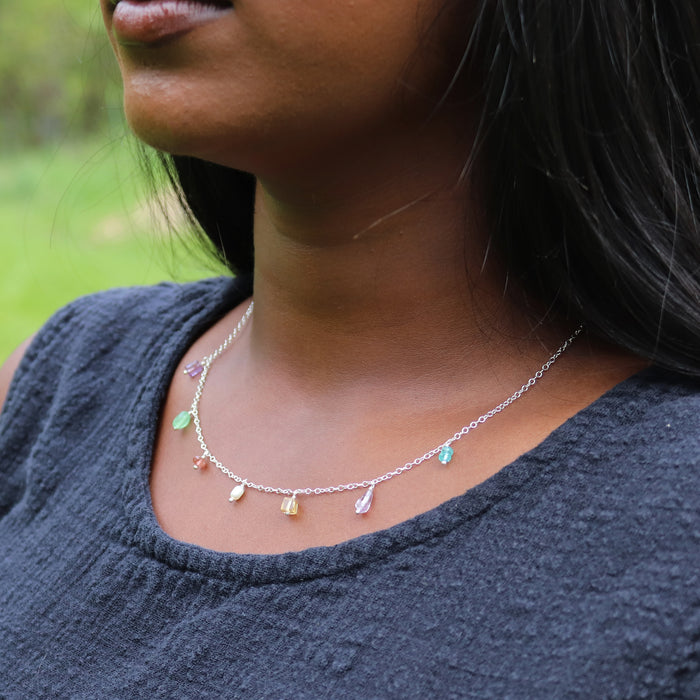 Pastel Gemstone Fringe Necklace - Sterling Silver